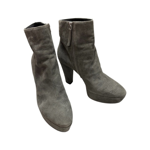 Alice + Olivia Grey Suede Platform Side Zip Booties - Size EU 37.5, US 7 - Picture 3 of 13